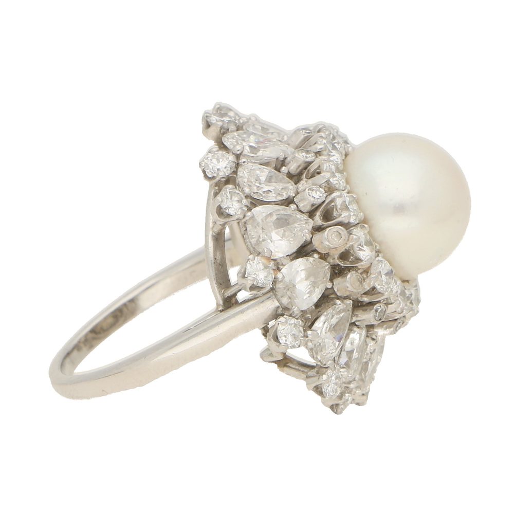 Pearl and Diamond Ballerina Cluster Ring