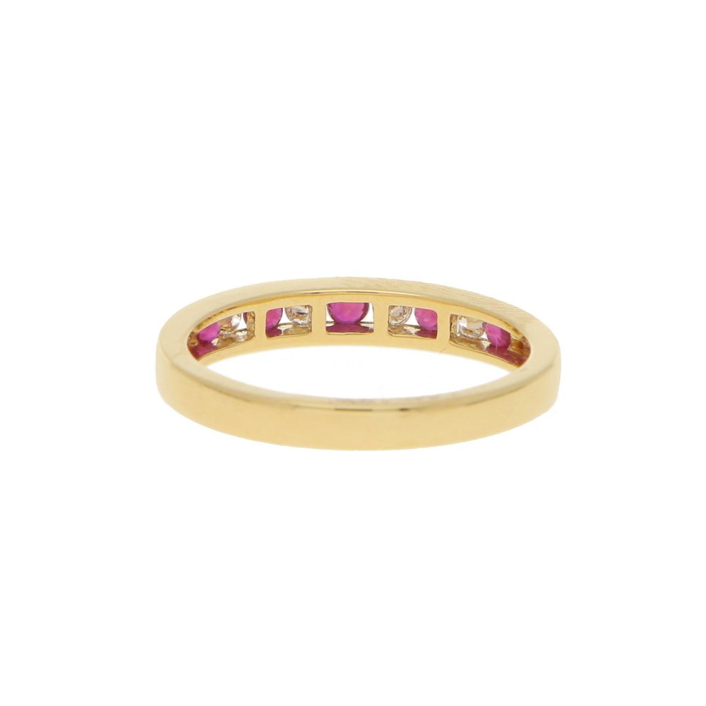 Diamond and Ruby Half Eternity Ring in 18ct Yellow Gold