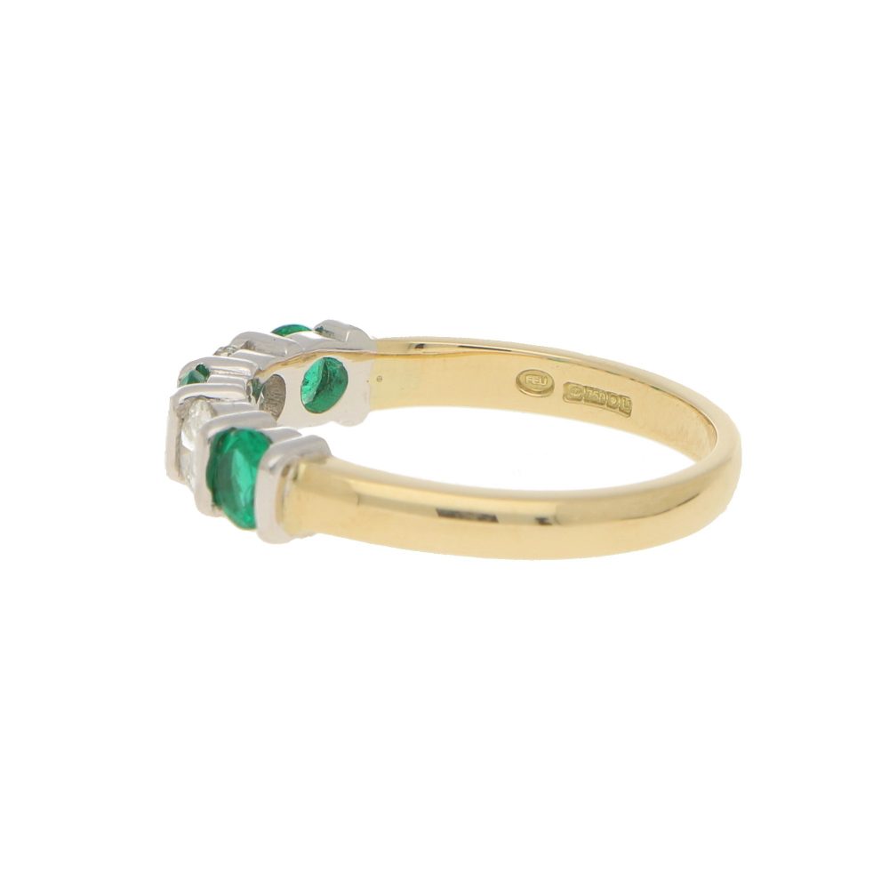 Emerald and Diamond Half Eternity Five Stone Ring