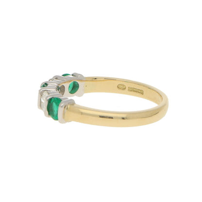 Emerald and Diamond Half Eternity Five Stone Ring