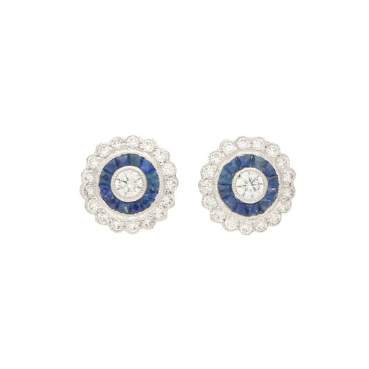 Sapphire and Diamond Target Cluster Earrings