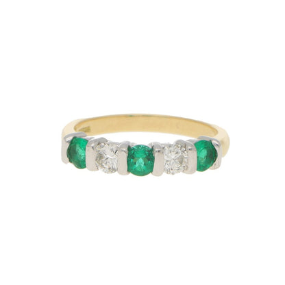 Emerald and Diamond Half Eternity Five Stone Ring