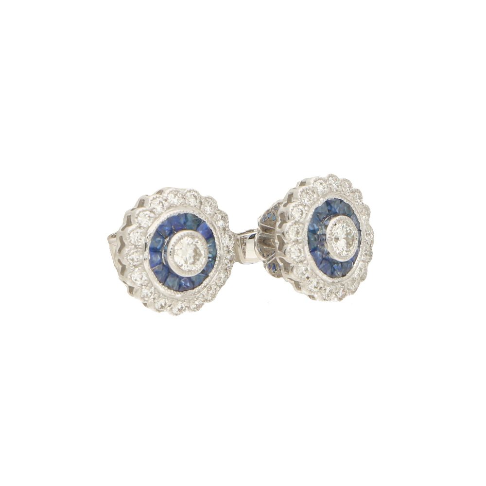 Sapphire and Diamond Target Cluster Earrings