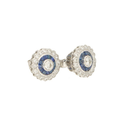 Sapphire and Diamond Target Cluster Earrings