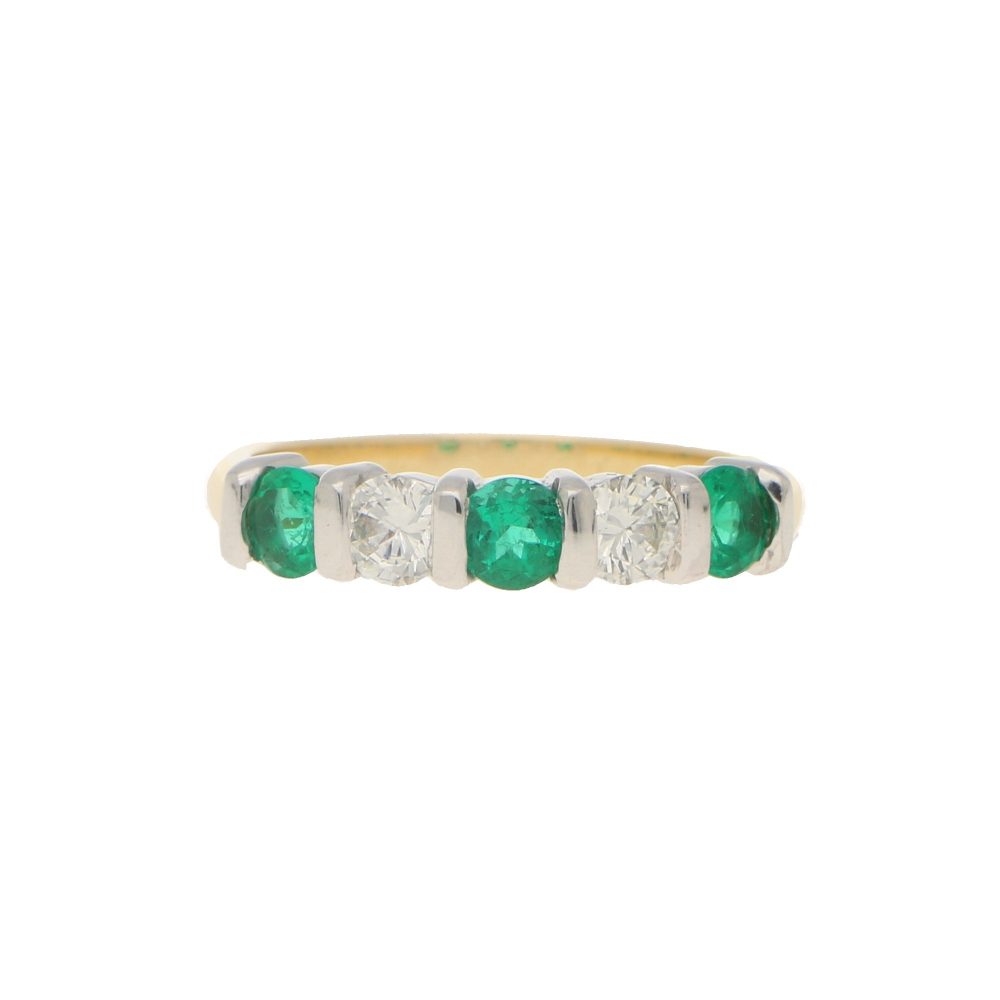 Emerald and Diamond Half Eternity Five Stone Ring