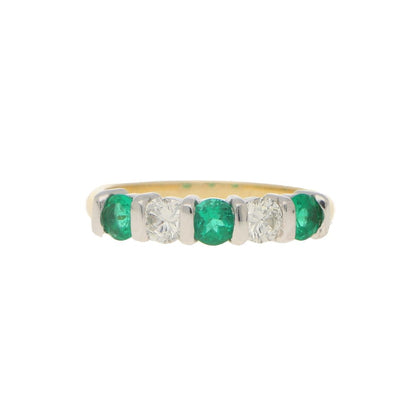 Emerald and Diamond Half Eternity Five Stone Ring