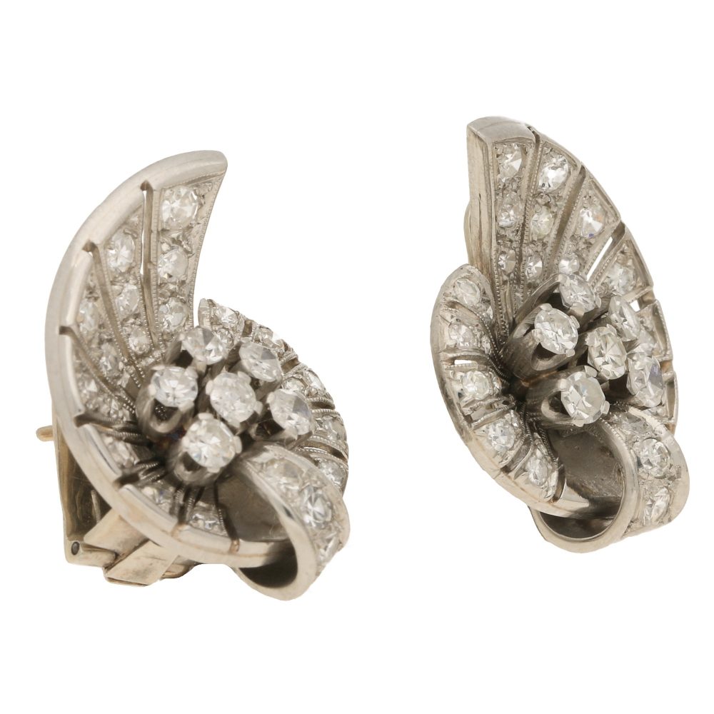 Vintage Art Deco Style Diamond Cluster Spray Earrings 1.30 carats, Circa 1950-1960