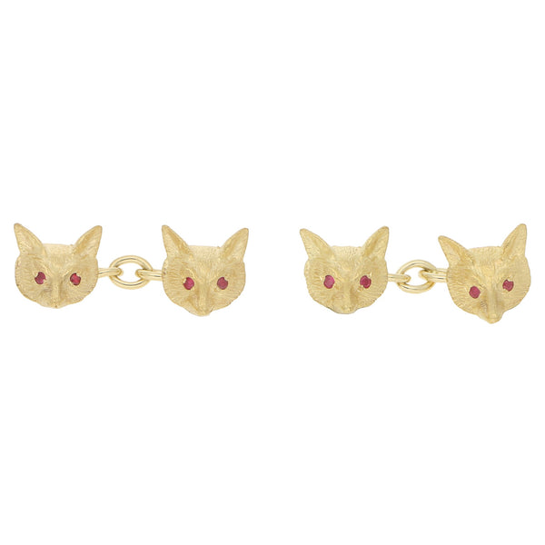 9 Carat Yellow Gold Fox Head Cufflinks with Ruby Eyes