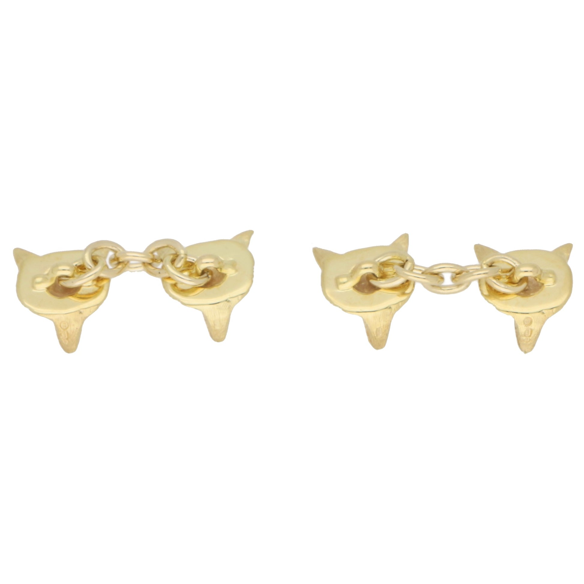 9 Carat Yellow Gold Fox Head Cufflinks with Ruby Eyes