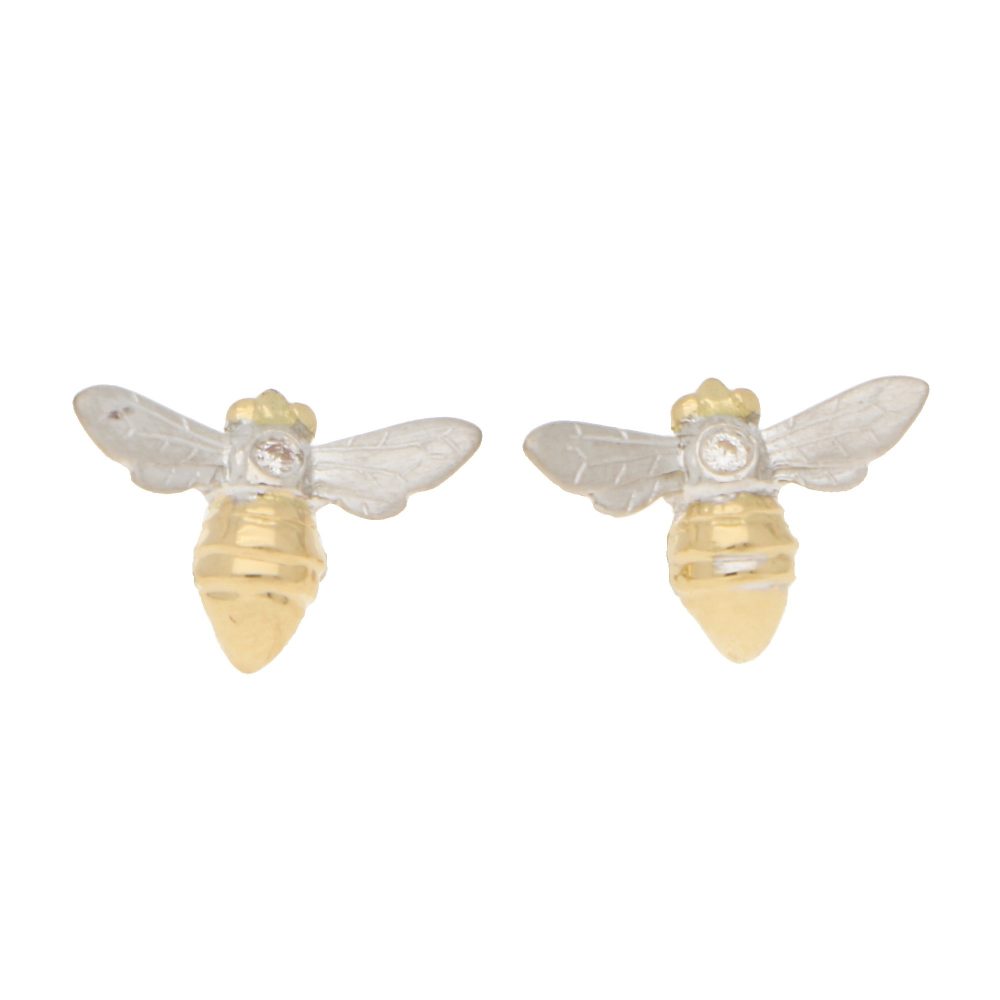 Diamond Set Gold Bee Stud Earrings