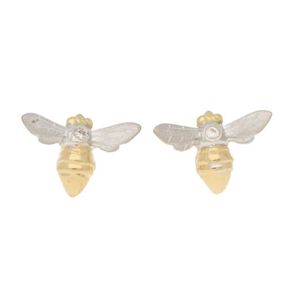 Diamond Set Gold Bee Stud Earrings
