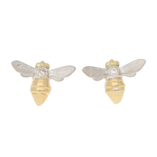 Diamond Set Gold Bee Stud Earrings