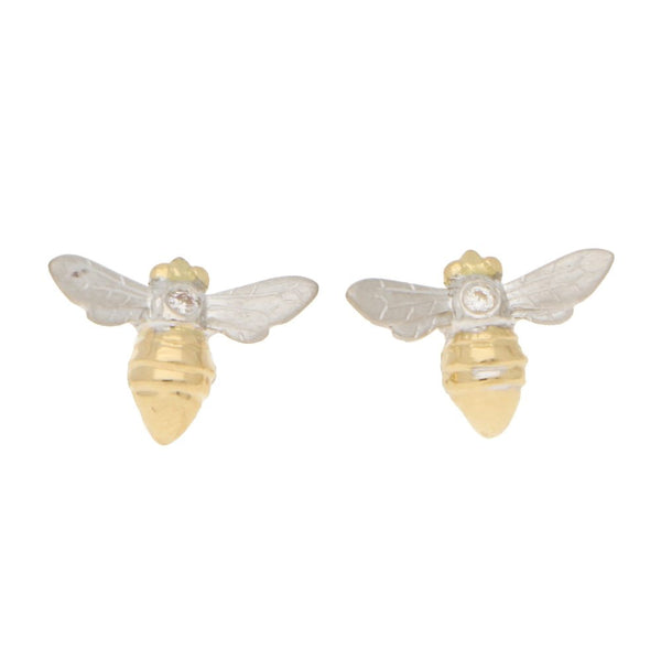 Diamond Set Gold Bee Stud Earrings