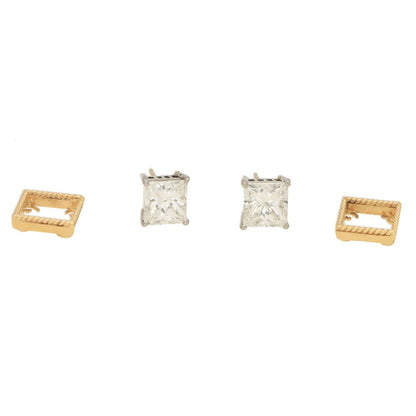 Convertible 4.04ct Princess-Cut Diamond Stud Earrings in Gold