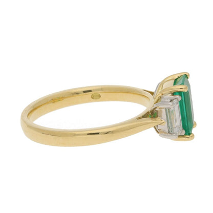 Emerald and Diamond Three Stone Engagement Ring