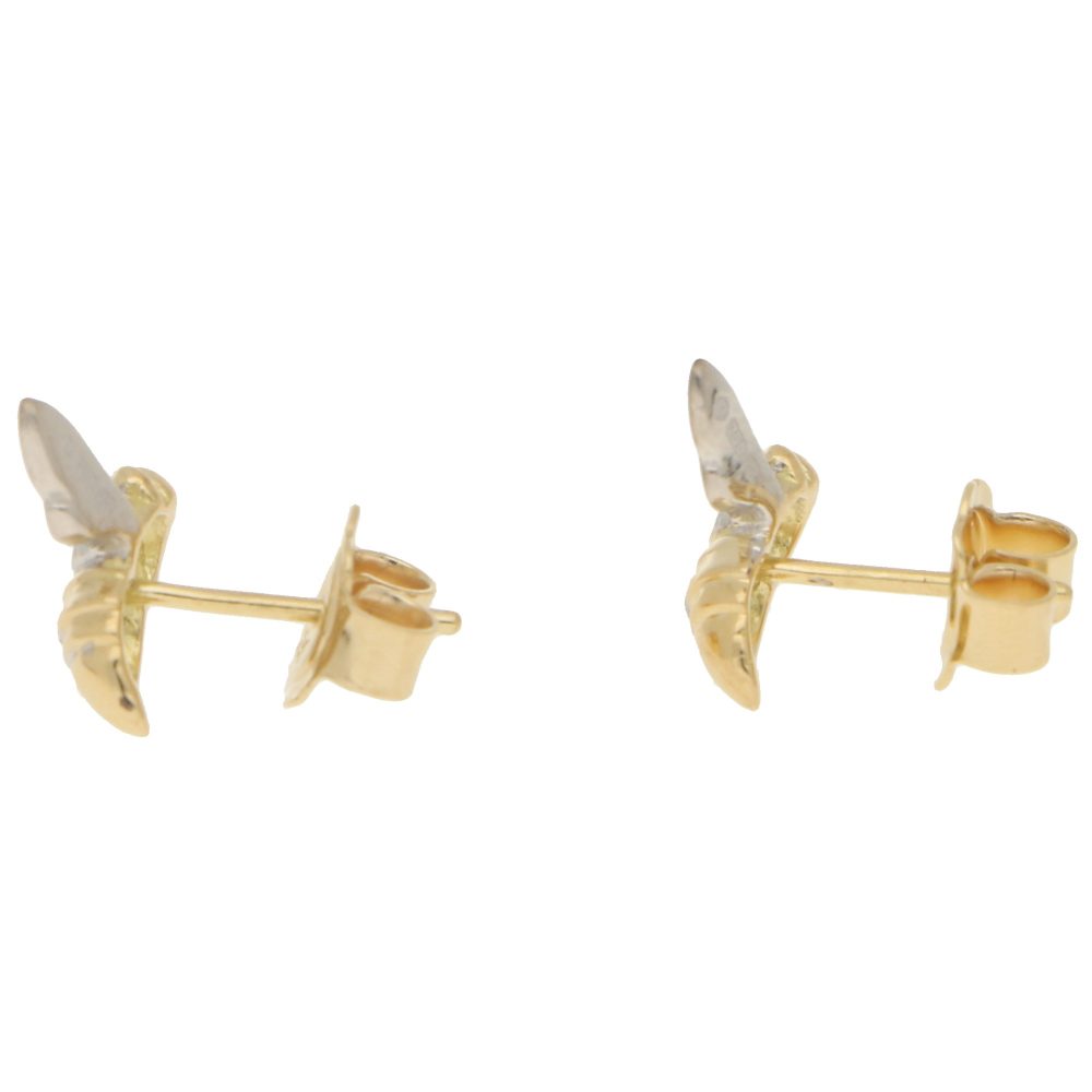 Diamond Set Gold Bee Stud Earrings