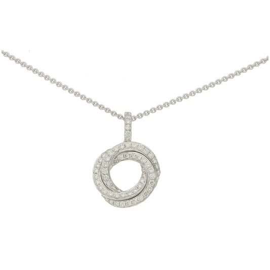 A white gold diamond set open circle pendant on a white gold chain