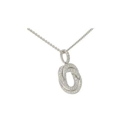 A white gold diamond set open circle pendant on a white gold chain