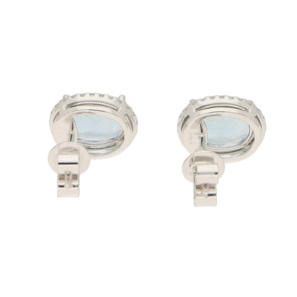 2.96ct Aquamarine and Diamond Oval Cluster Stud Earrings