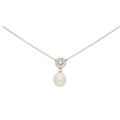 Pearl and Diamond Cluster Pendant Necklace