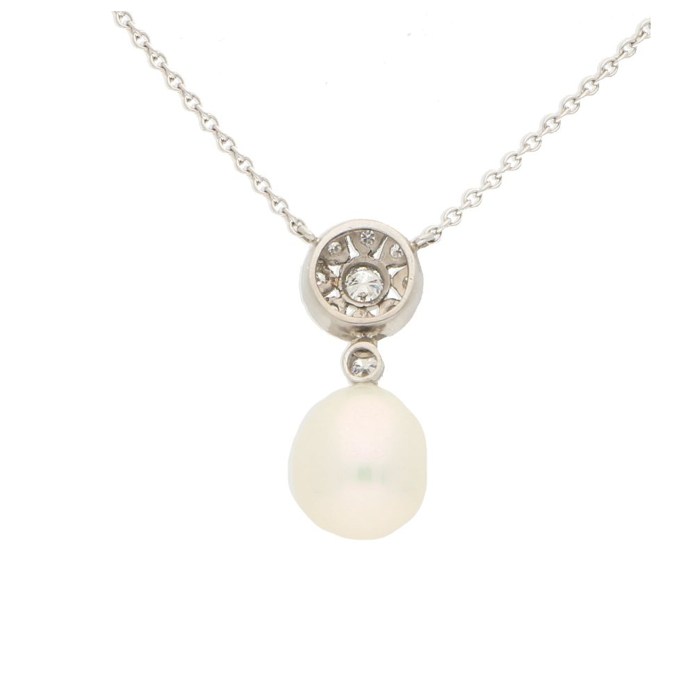 Pearl and Diamond Cluster Pendant Necklace