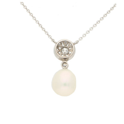 Pearl and Diamond Cluster Pendant Necklace