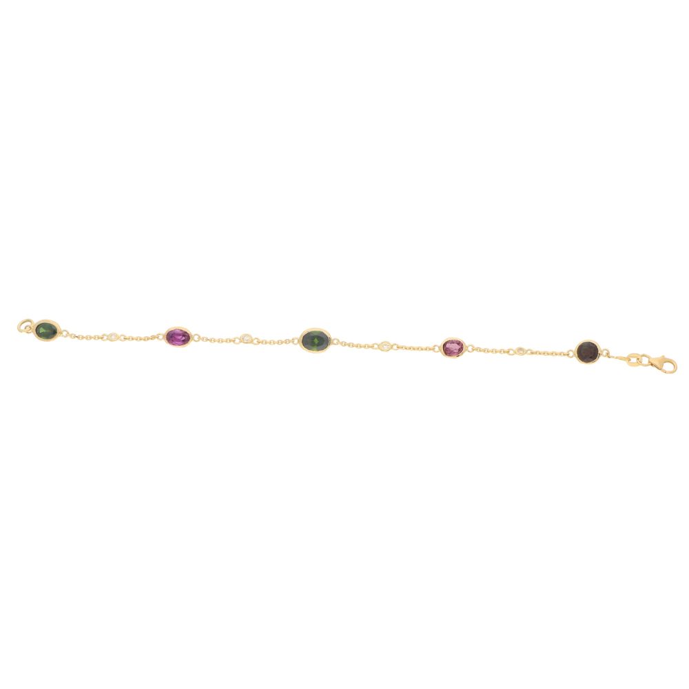Pink and Green Tourmaline Garnet and Diamond Spectacle Set Bracelet