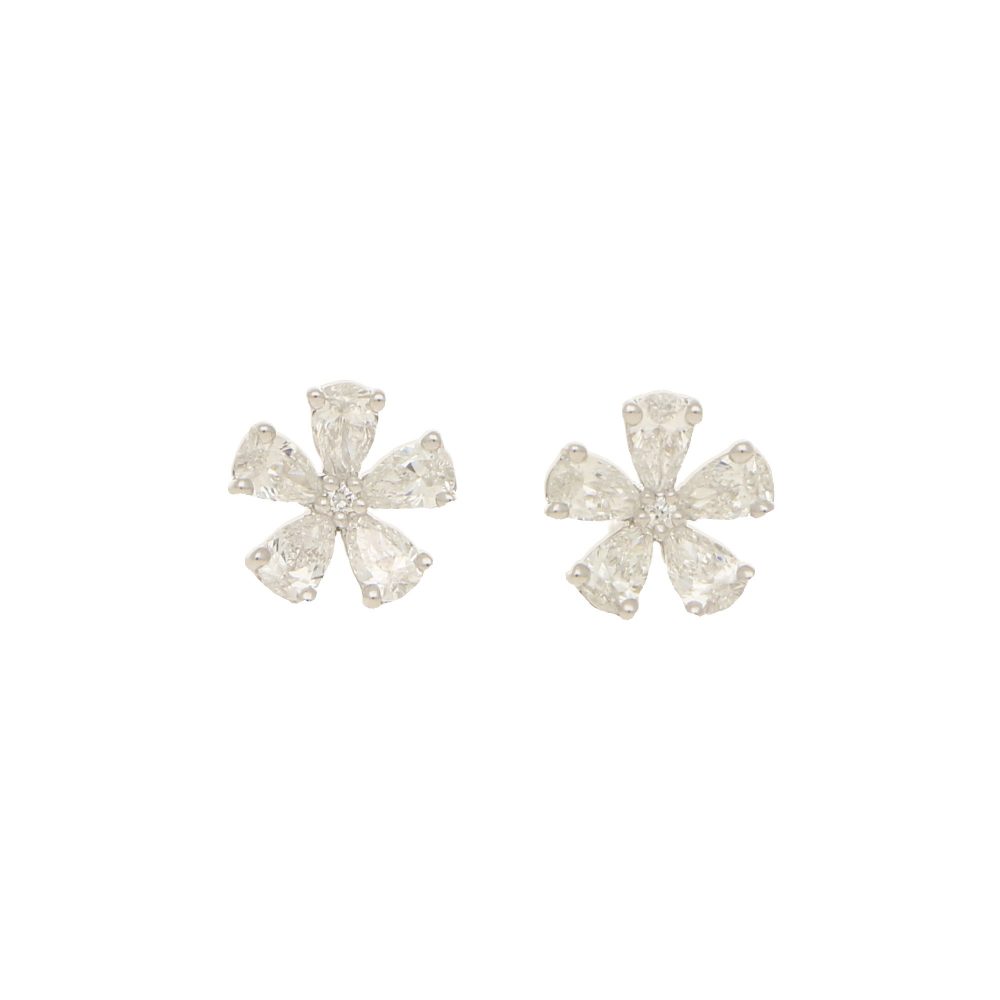 0.77ct Pear Cut Diamond Flower Cluster Stud Earrings in 18ct White Gold