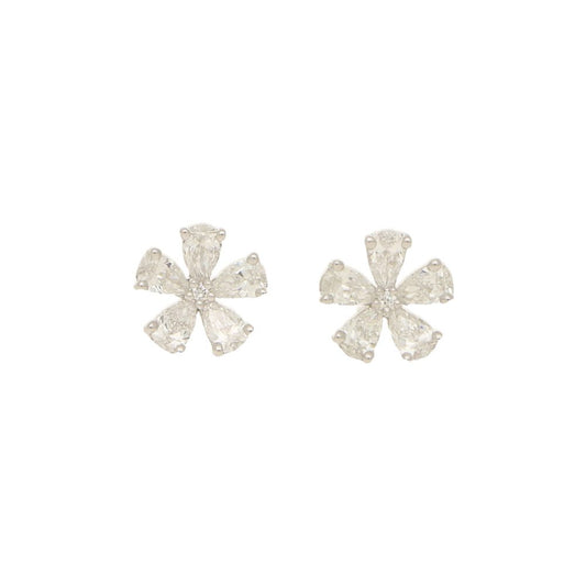 0.77ct Pear Cut Diamond Flower Cluster Stud Earrings in 18ct White Gold
