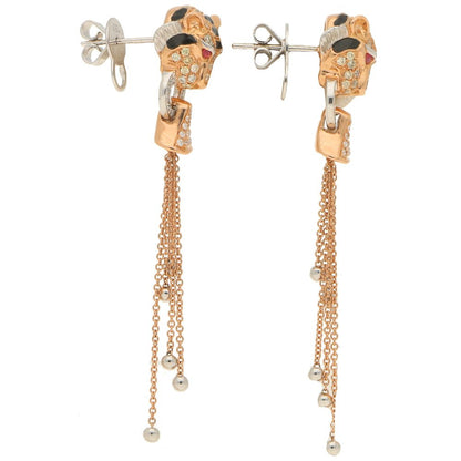 Diamond, Enamel and Ruby Tigers Head Drop Earrings