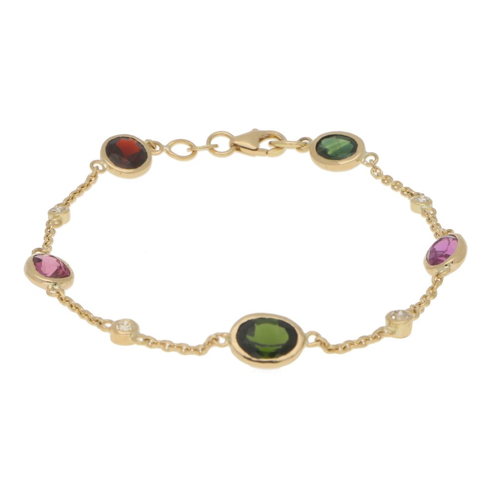 Pink and Green Tourmaline Garnet and Diamond Spectacle Set Bracelet
