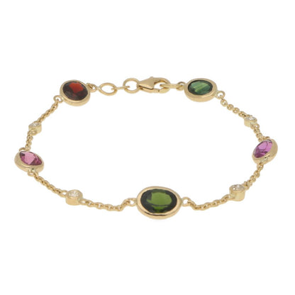 Pink and Green Tourmaline Garnet and Diamond Spectacle Set Bracelet