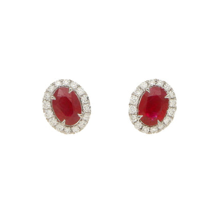 1.26ct Ruby and Diamond Oval Cluster Stud Earrings