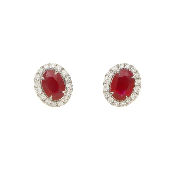 1.26ct Ruby and Diamond Oval Cluster Stud Earrings