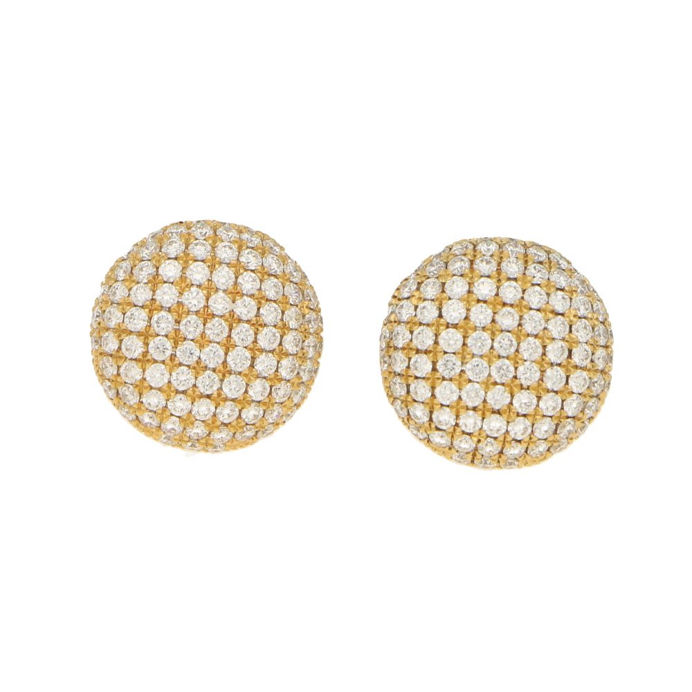 1.15ct Diamond Button Lattice Domed Cluster Earrings in 18ct Yellow Gold