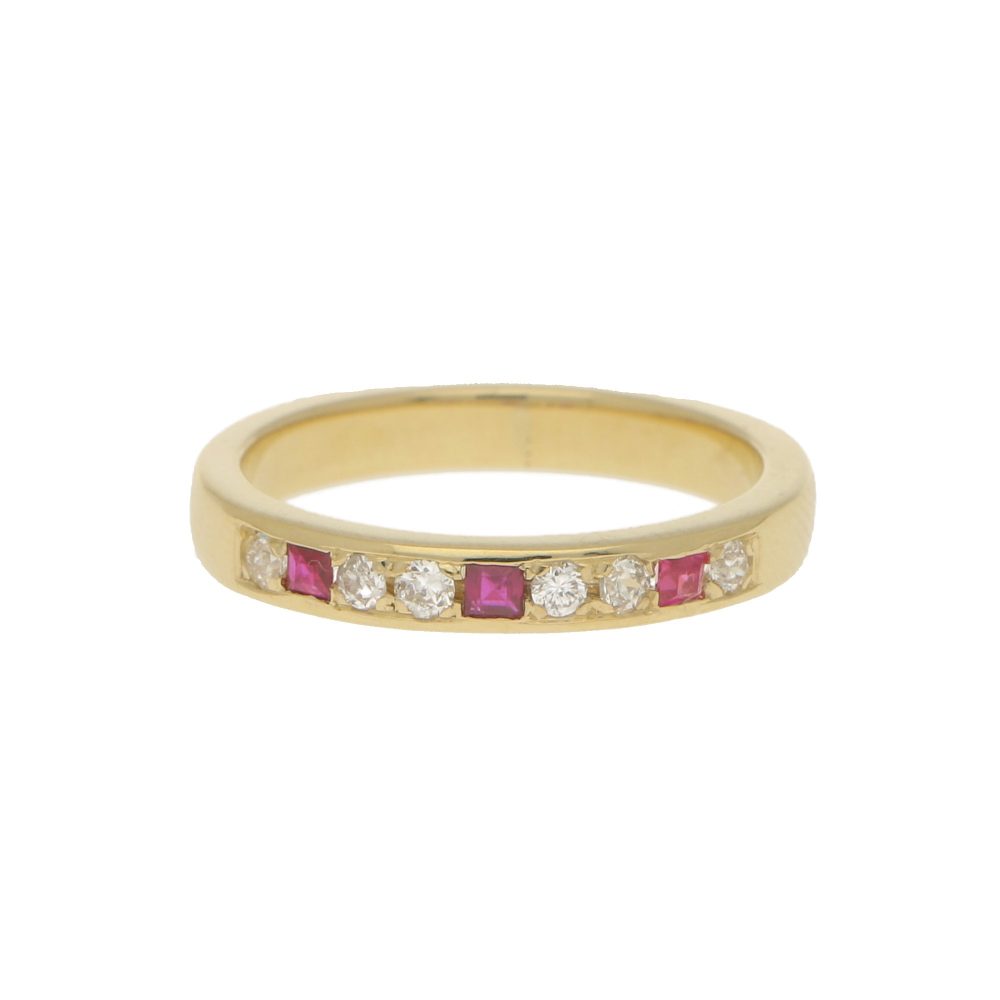 Ruby and Diamond Half Eternity Ring in 18ct Yellow Gold