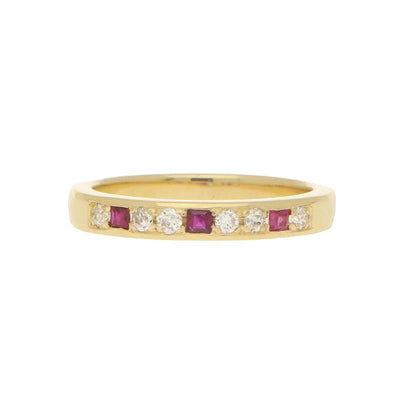 Ruby and Diamond Half Eternity Ring in 18ct Yellow Gold