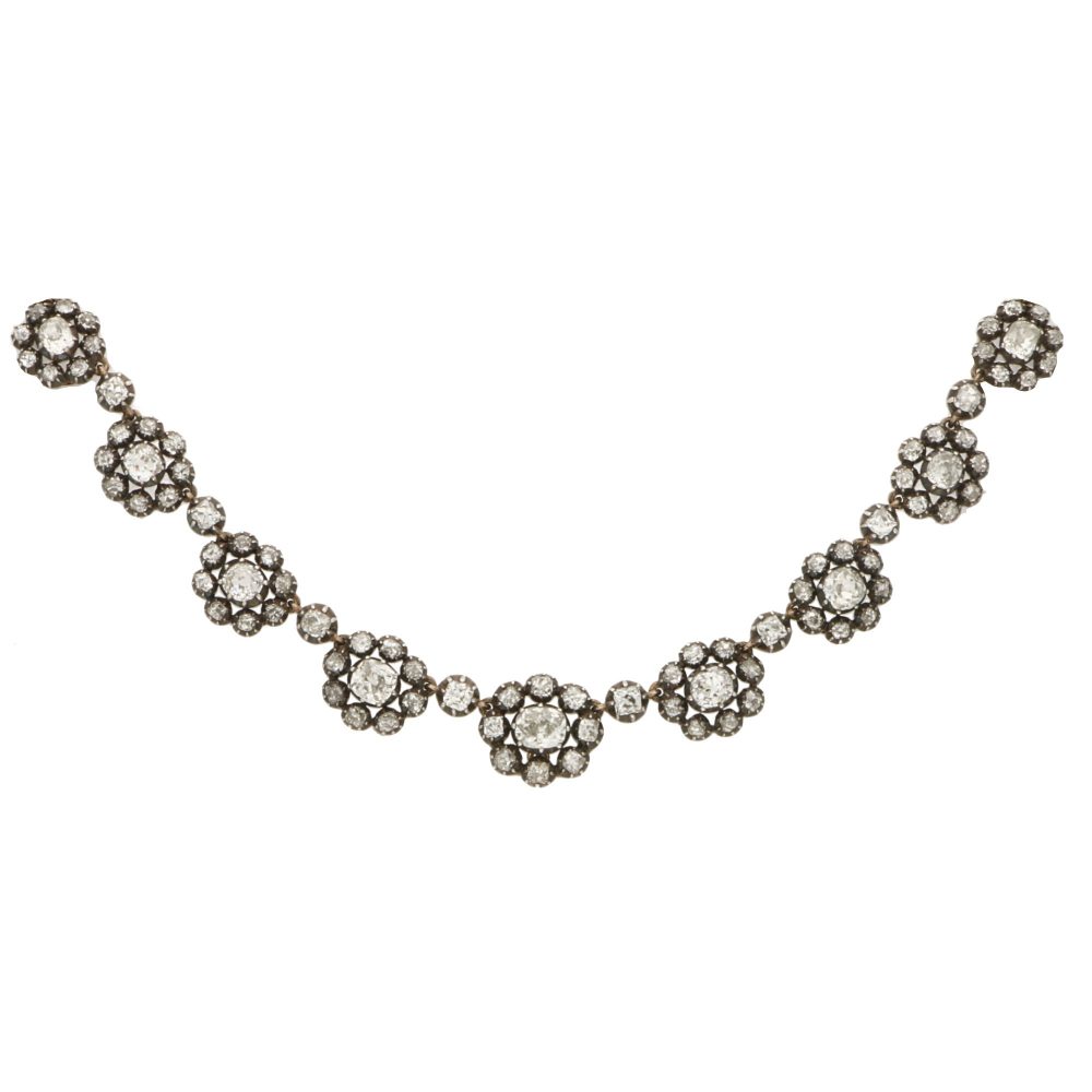 Antique Victorian Diamond Cluster Necklace