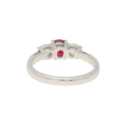 0.98ct Ruby and Diamond Three Stone Engagement Ring in 18ct White Gold