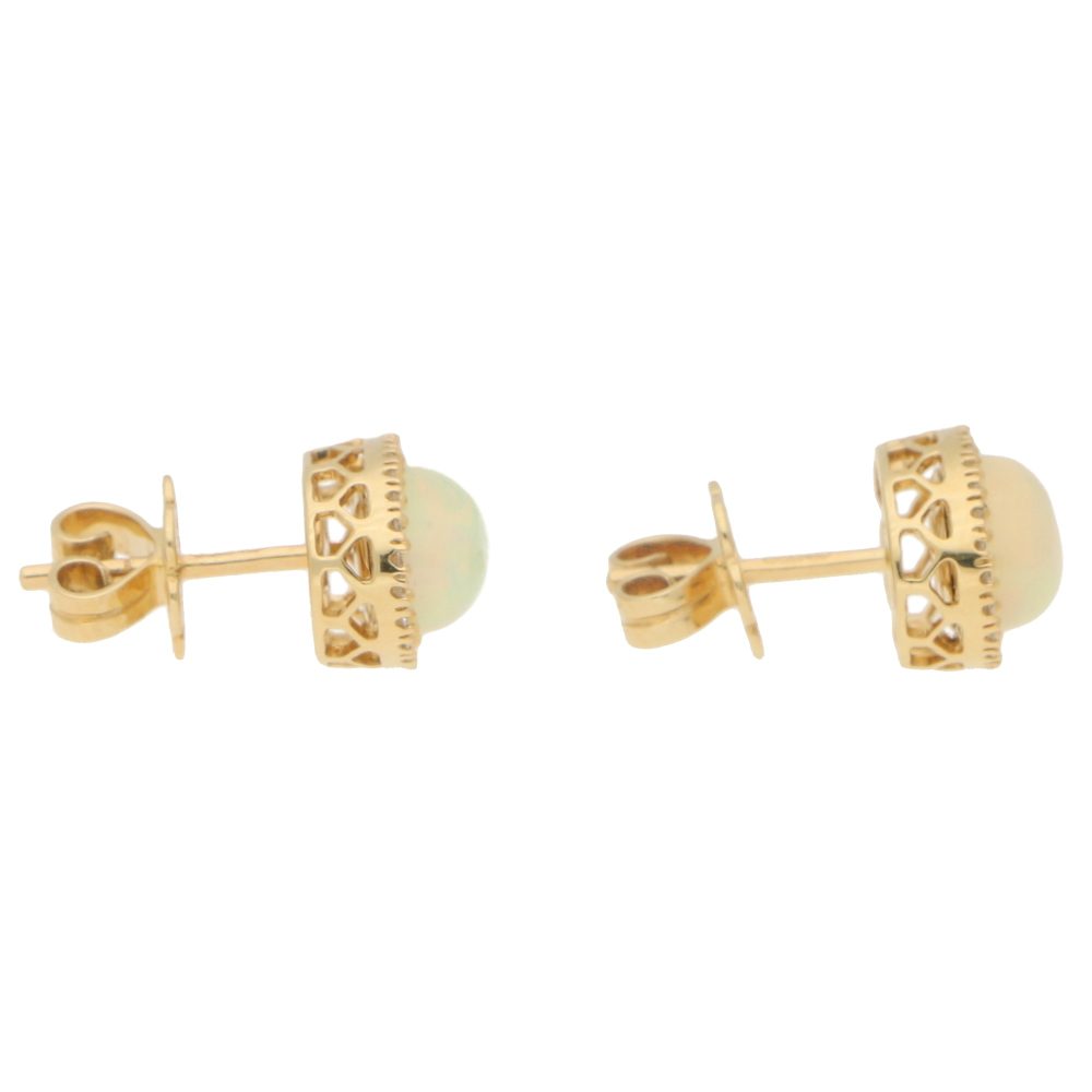 Opal And Diamond Cluster Halo Stud Earrings In 18 Carat Yellow Gold