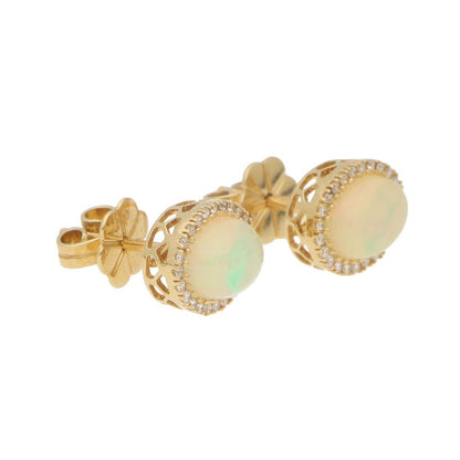 Opal And Diamond Cluster Halo Stud Earrings In 18 Carat Yellow Gold