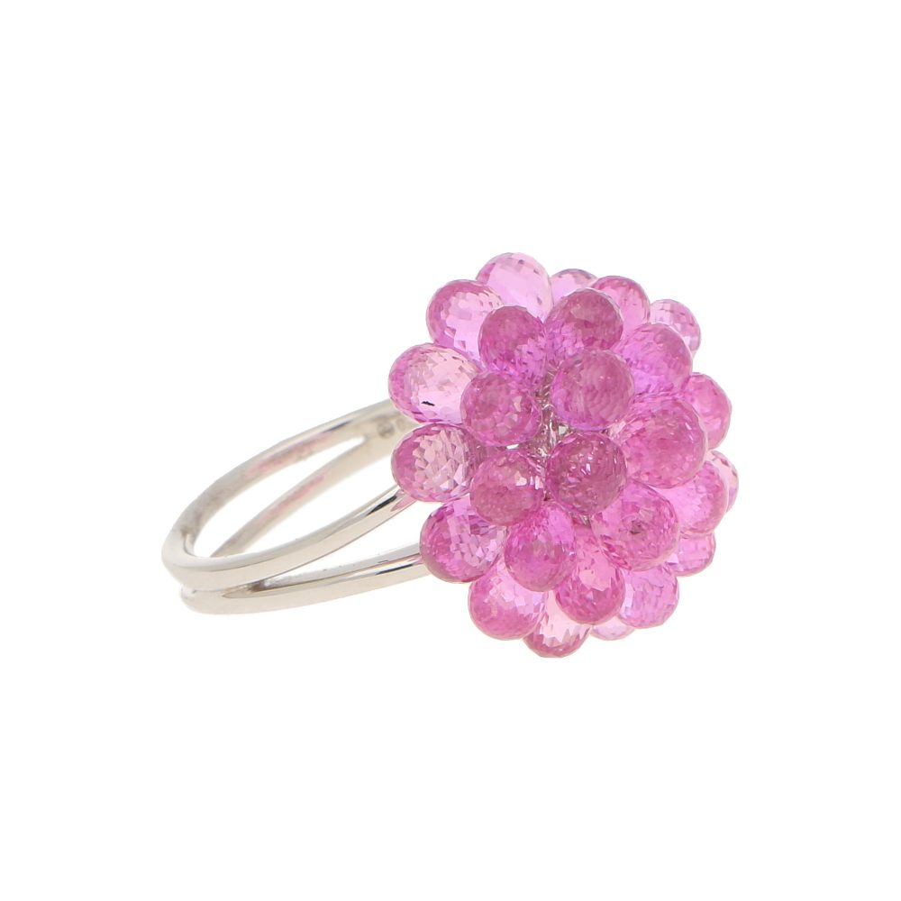 Hydrangea 21.23ct Briolette Pink Sapphire Cluster Cocktail Ring
