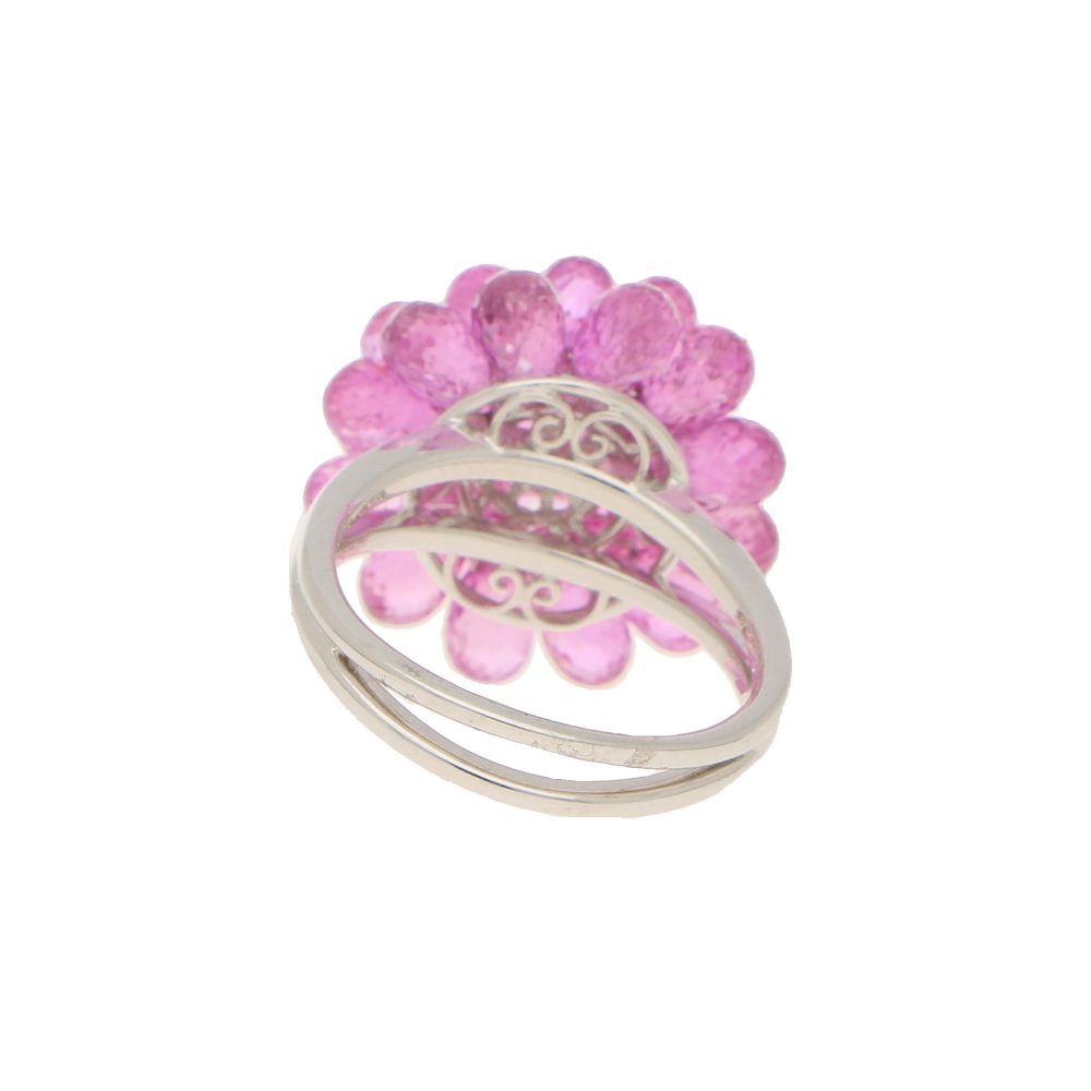 Hydrangea 21.23ct Briolette Pink Sapphire Cluster Cocktail Ring