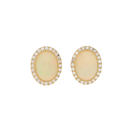Opal And Diamond Cluster Halo Stud Earrings In 18 Carat Yellow Gold