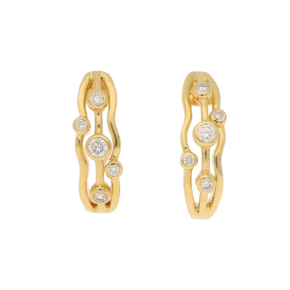 Diamond Bubble Huggy Hoop Earrings in 18ct Yellow Gold