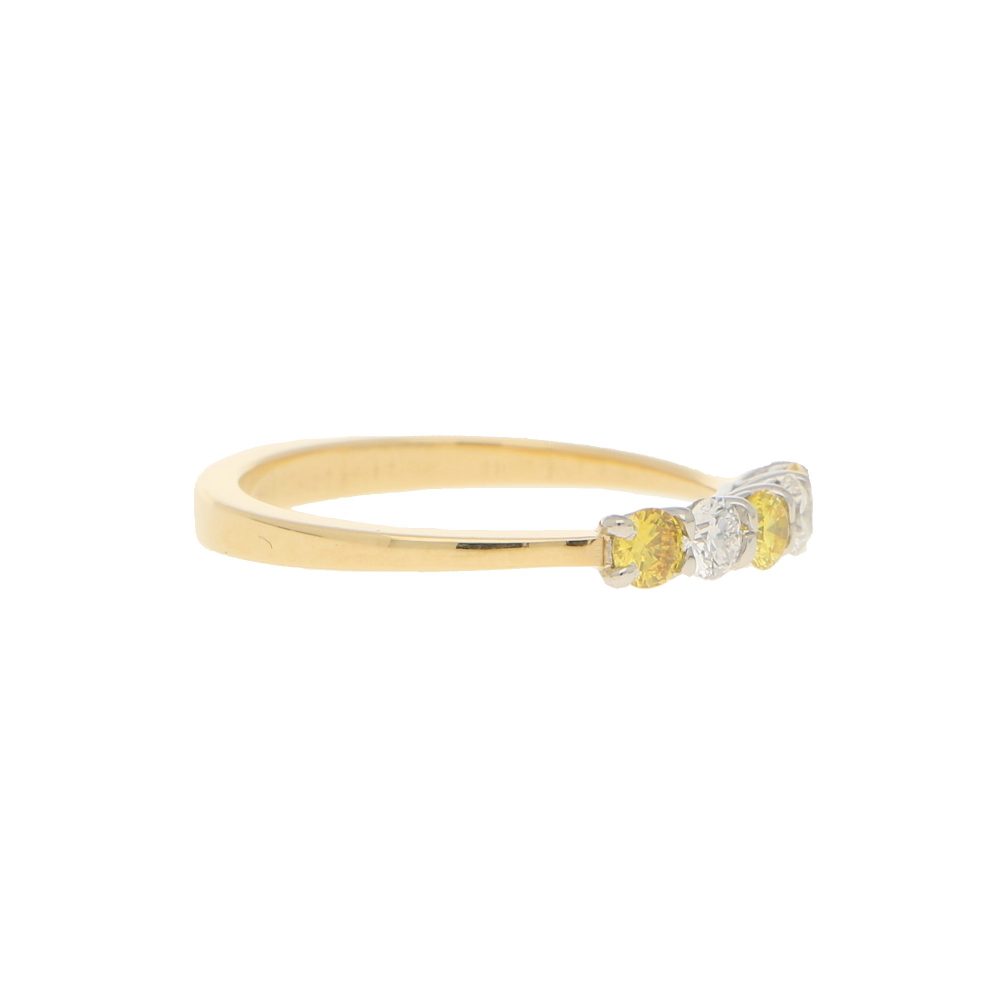 Natural Yellow and White Diamond Half Eternity Five Stone Ring