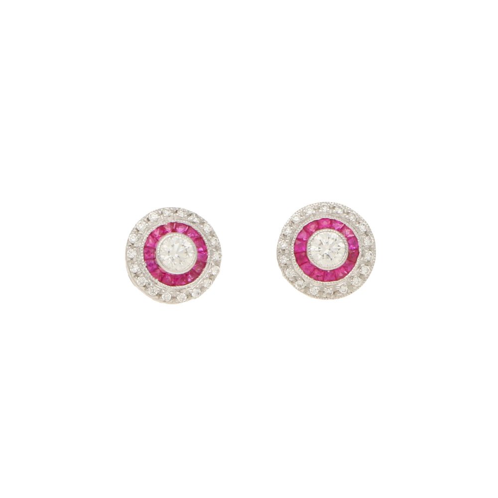 Diamond and Ruby Cluster Target Stud Earrings