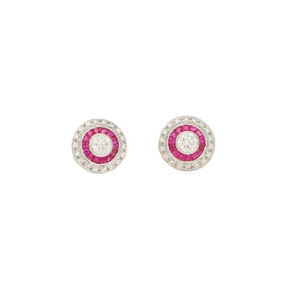 Diamond and Ruby Cluster Target Stud Earrings