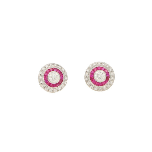 Diamond and Ruby Cluster Target Stud Earrings