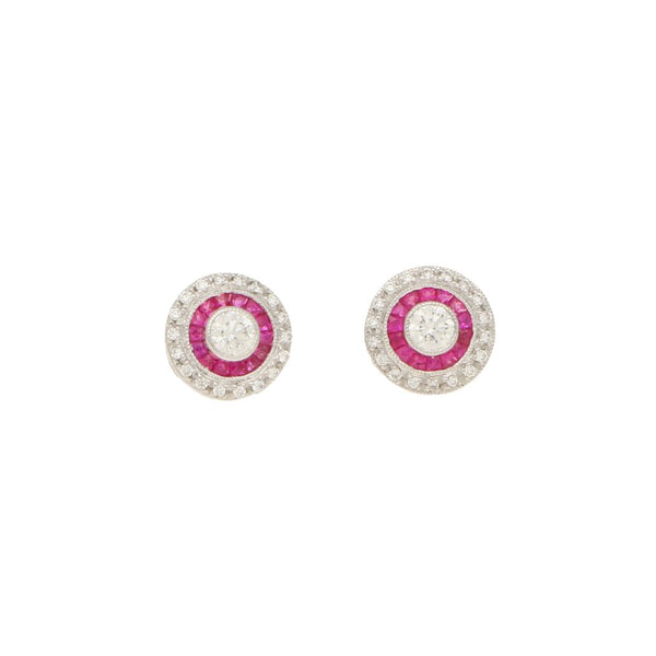 Diamond and Ruby Cluster Target Stud Earrings